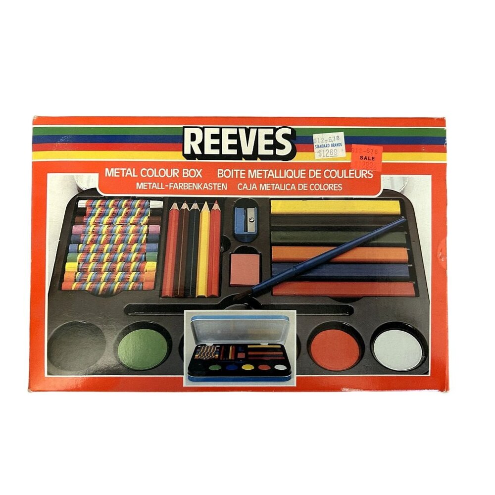 Reeves Colour Box  Metal Children's Paint Art Activity Box Tin Pastels Pencils